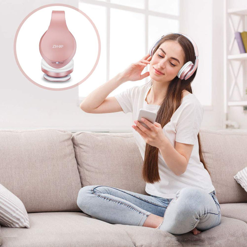 Bluetooth Headphones Over-Ear, Zihnic Foldable Wireless and Wired Stereo Headset Micro SD/TF, FM for Cell Phone,PC,Soft Earmuffs &Light Weight for Prolonged Waring(Rose Gold) Rose Gold