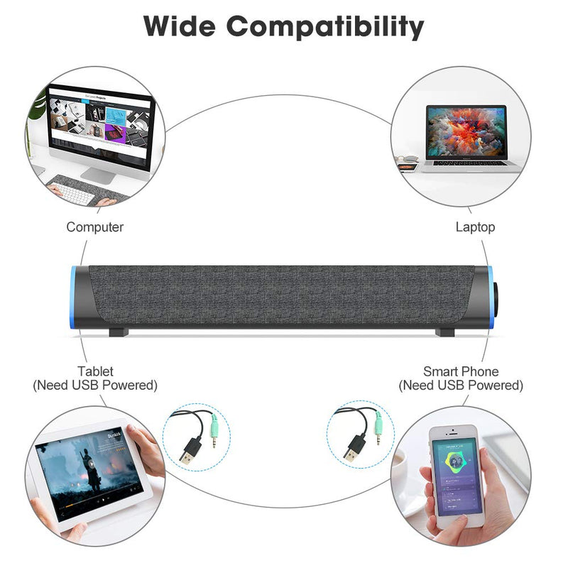 SOULION R30 Computer Speakers, USB Powered Small PC Speakers, Colorful RGB Lights with Switch Button, Surround Sound Portable Computer Sound Bar Speaker for Desktop Laptop