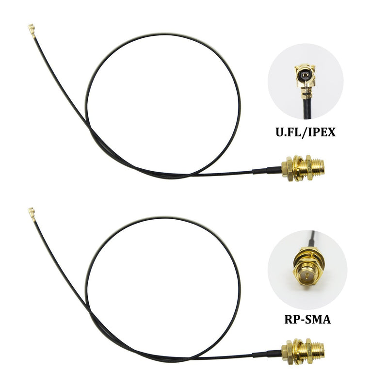 Highfine 2 x 2.4GHz 6dBi Indoor Omni-Directional WiFi Antenna 802.11n/b/g RP-SMA Female Connector + 2 x 20cm/8" U.FL/IPEX to RP-SMA Pigtail Antenna WiFi Cable