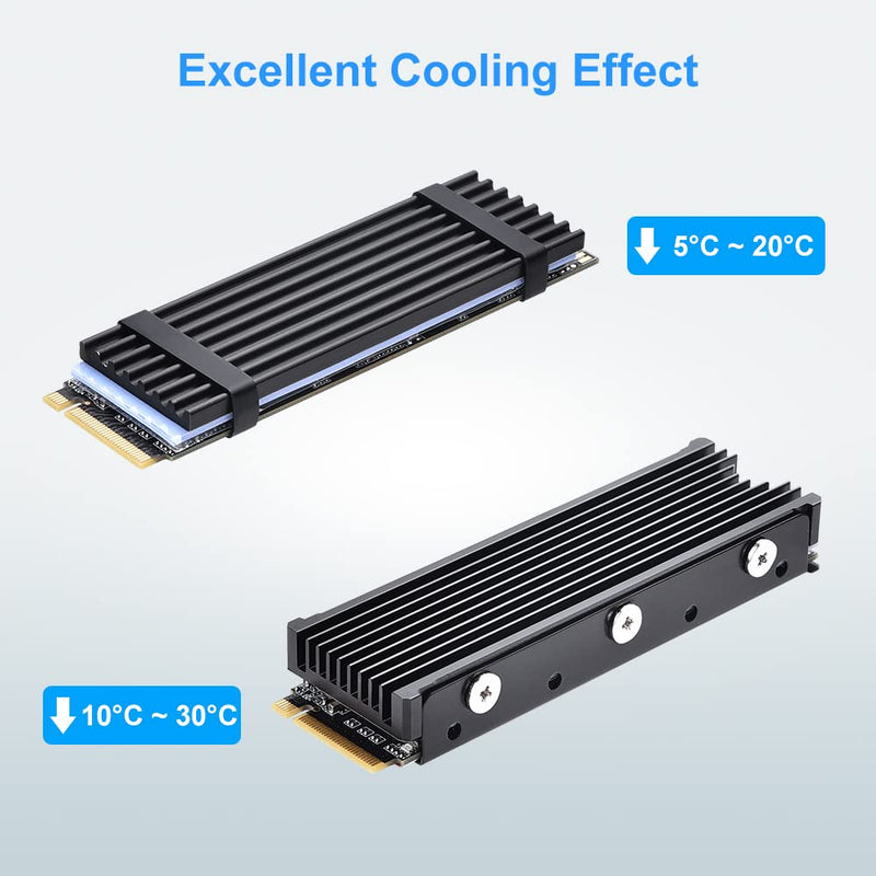 ELUTENG M.2 SSD PS5 Heatsink Double-Sided, PS5 M.2 2280 SSD Cooler Heatsink with 4 Silicone Thermal Pads for PC Computer and PS5, for M.2 PCIe NVMe/SATA SSD Heatsink, Black