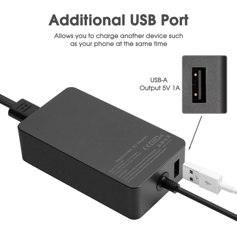 Surface Pro 6 Pro 7 Charger, 65W Power Supply Adapter for Microsoft Surface Pro 3/4/5/6/7/X, Surface Book, Surface Laptop 1/2/3, Surface Laptop Go, Surface Go, with 6.2ft Power Cord