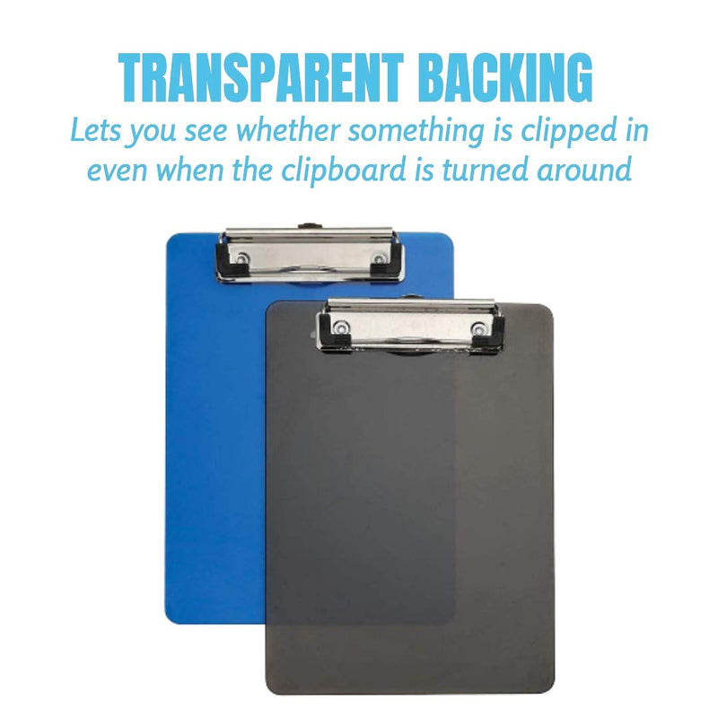 1InTheOffice Clip Board Plastic Memo, Translucent Blue/Translucent Black, 6 x 9 - Small, (2) 2