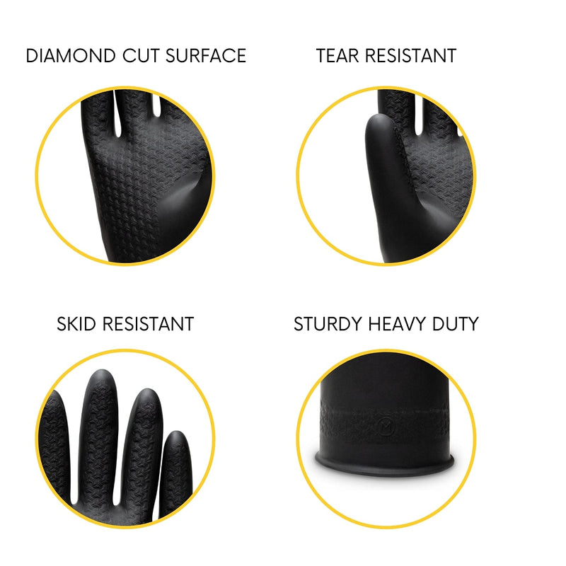 Uxglove Chemical Resistant Latex Gloves,Cleaning Protective Safety Work Heavy Duty Rubber Gloves,12.6",Black 1 Pair Size Large
