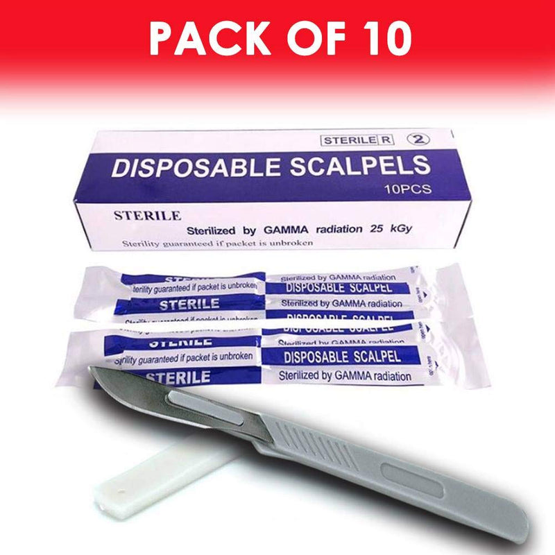 MedHelp Disposable Scalpel 10 Disposable Dermaplaning Tool Scalpel Blades with Plastic Handle, High Carbon Steel Dermablade Blades. Individually Wrapped #10 Surgical Blades, Sterile ● Box of 10