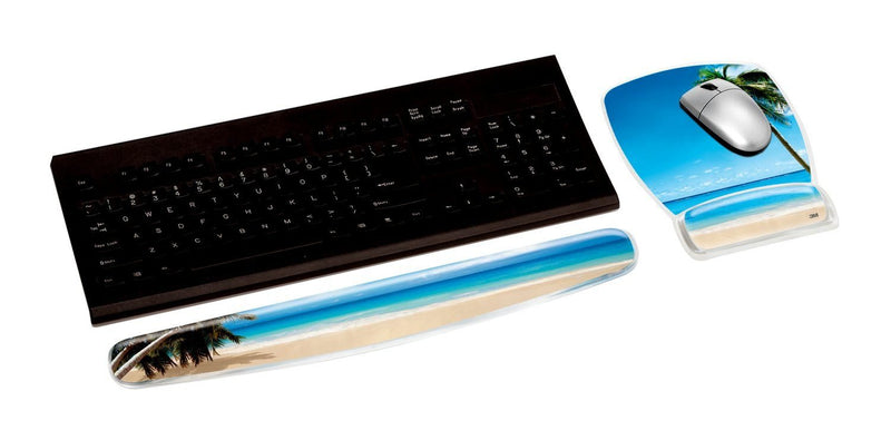 3M Gel Wrist Rest for Keyboards, Soothing Gel Comfort with Durable, Easy to Clean Cover, 18", Fun Beach Design (WR308BH)