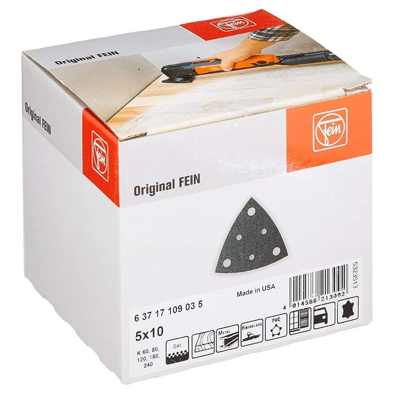 Fein MultiMaster Assorted Sanding Sheet Set with Hook and Loop for Multi-Tools - 10 each of 60/80/120/180 Grits, 50-Pack - 63717109035