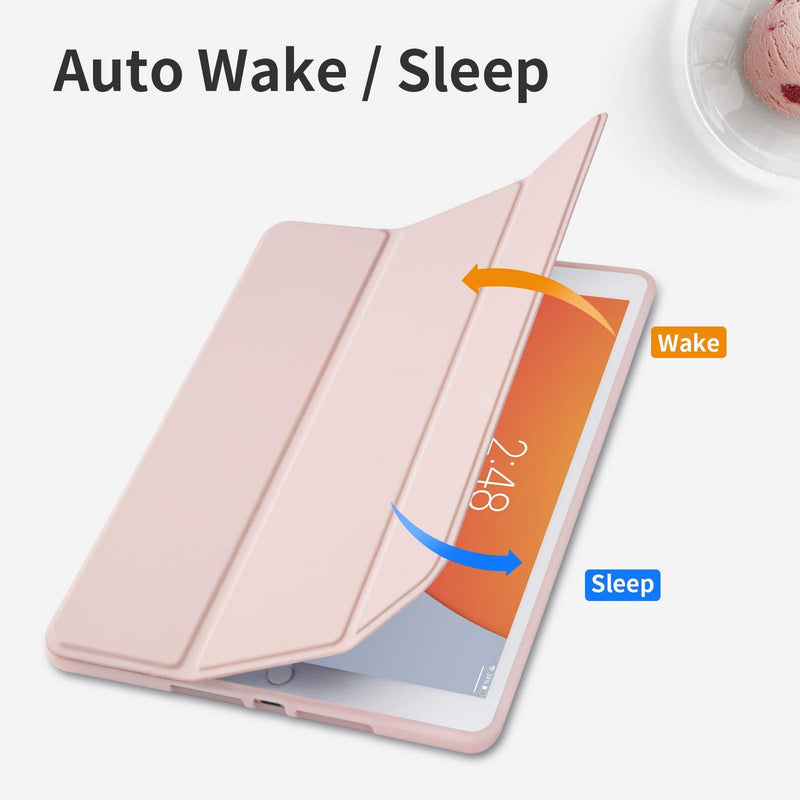 GHINL iPad 8th/7th Generation case (2020/2019) iPad 10.2-Inch Case with Pencil Holder [Sleep/Wake] Slim Soft TPU Back Smart Magnetic Stand Protective Cover Cases (Light Pink) 1-Light Pink