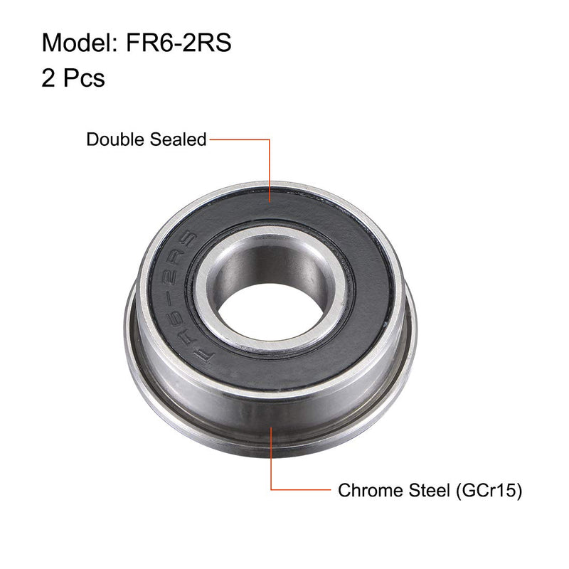 uxcell FR6-2RS Flanged Ball Bearing 3/8"x 7/8"x 9/32" Sealed Chrome Steel Miniature Ball Bearings 2pcs