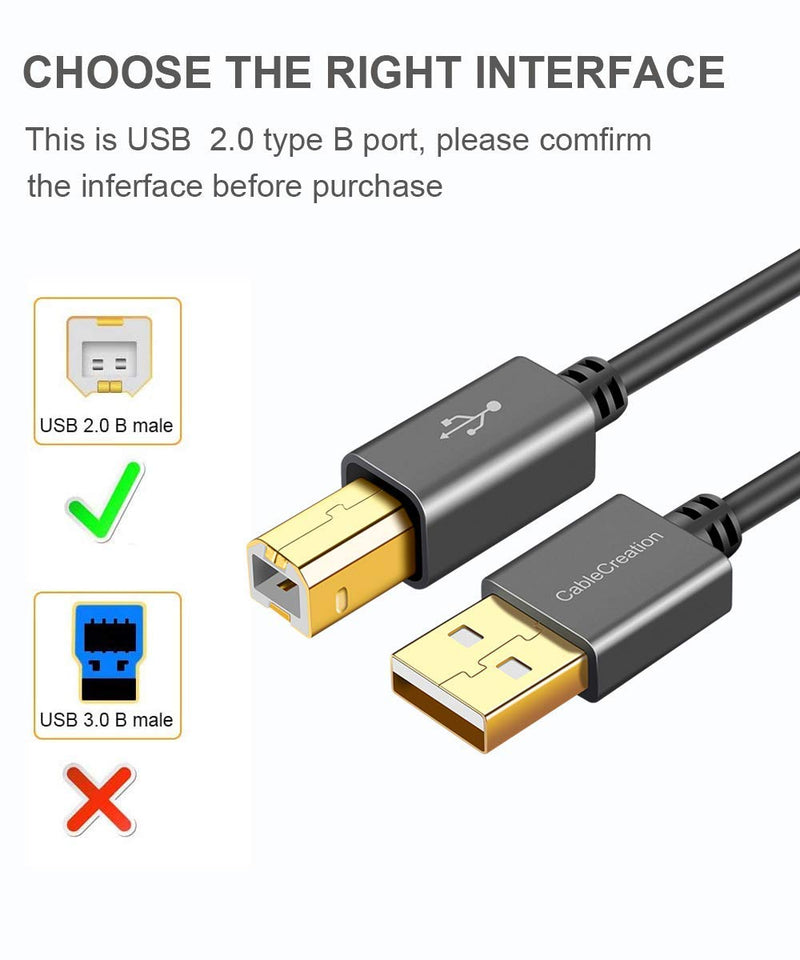 USB Printer Cable 5 FT, CableCreation USB 2.0 A Male to B Male Scanner Cord, USB MIDI Cable, Compatible with HP, Cannon, Brother, Epson, Midi Keyboard, Instrument, Piano, Dac, Aluminum Case, Black 5ft