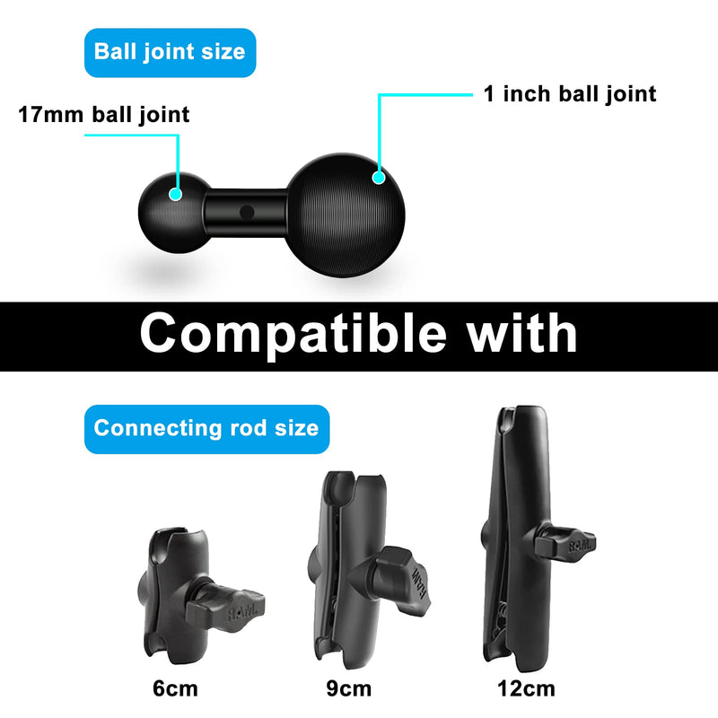 25mm / 1 inch to 17mm Ball Adapter for RAM Mounts B Size Double Socket Arm, Garmin 17mm Swivel Ball Mounting Pattern GPS Mount 17MM-25MM 1" Ball Mount Adapter