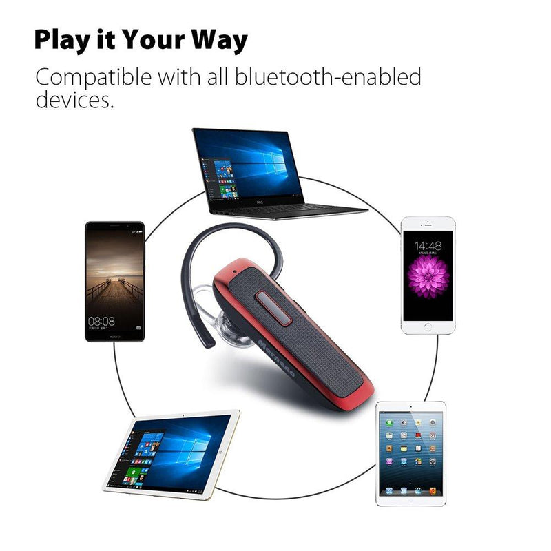 Bluetooth Headset, Marnana Wireless Bluetooth Earpiece with 18 Hours Playtime and Noise Cancelling Mic, Ultralight Earphone Hands-Free for iPhone iPad Tablet Samsung Android Cell Phone Call - Red