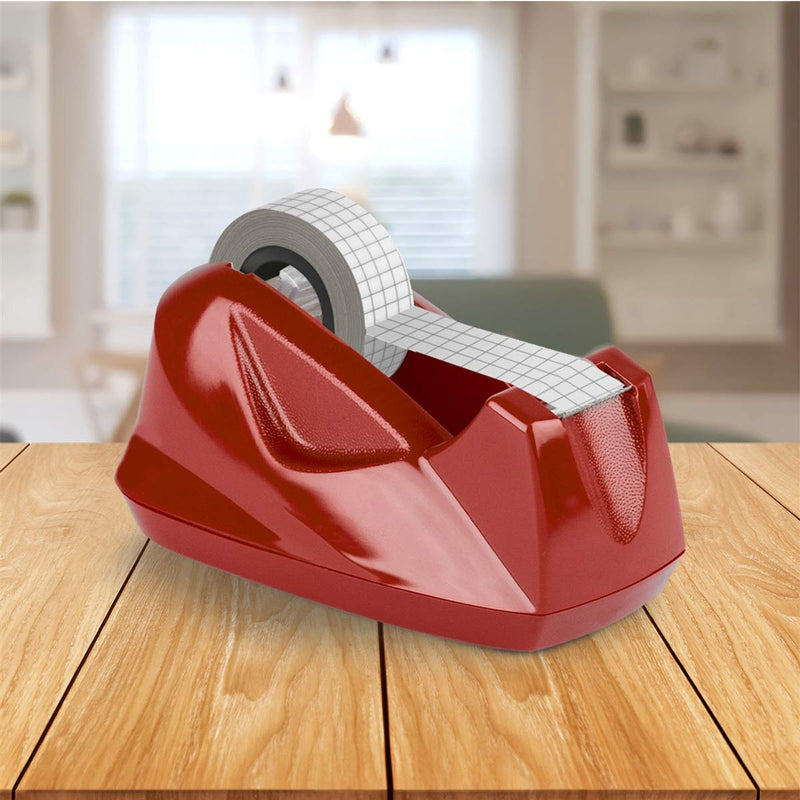 Acrimet Premium Desktop Tape Dispenser Non-Skid Base (Heavy Duty) (Red Color)