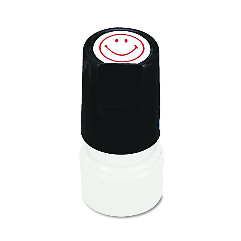 Universal Round Message Stamp, Smiley Face, Pre-Inked/Re-Inkable, Red (10080)