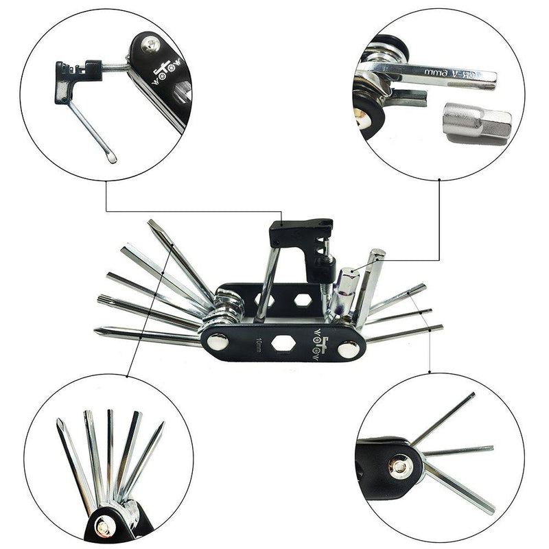 WOTOW Bike Repair Tool Kits Saddle Bag Bicycle Repair Set with Cycling Under Seat Packs 14 in 1 Multi Function Tool Kit Chain Splitter Black Tool Kits 14 in 1 + 1L Bag