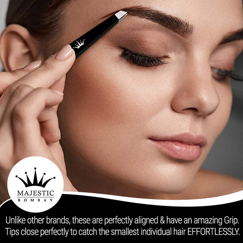Professional Stainless Steel Slant Tip Tweezer For Men & Women - The Best Precision Eyebrow Tweezers Pluckers For Shaping Eyebrows & Hair Removal -Slanted Twizzers/Plucker- Brow Plucking black