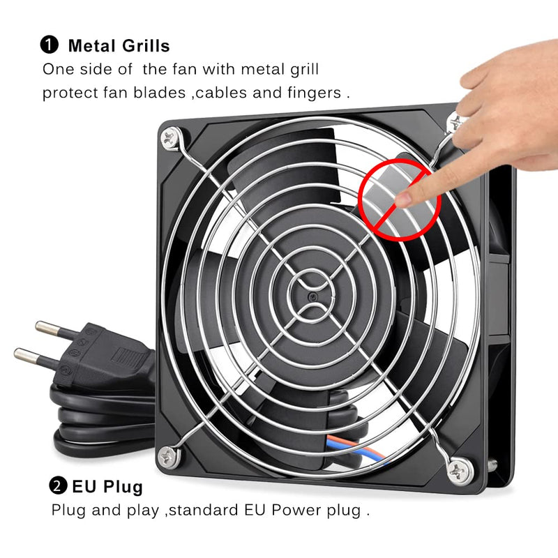 GDSTIME 120mm Fan 230V Fan 120 x 25mm 220V Fan Dual Ball Bearing AC 240V Brushless Cooling Fan