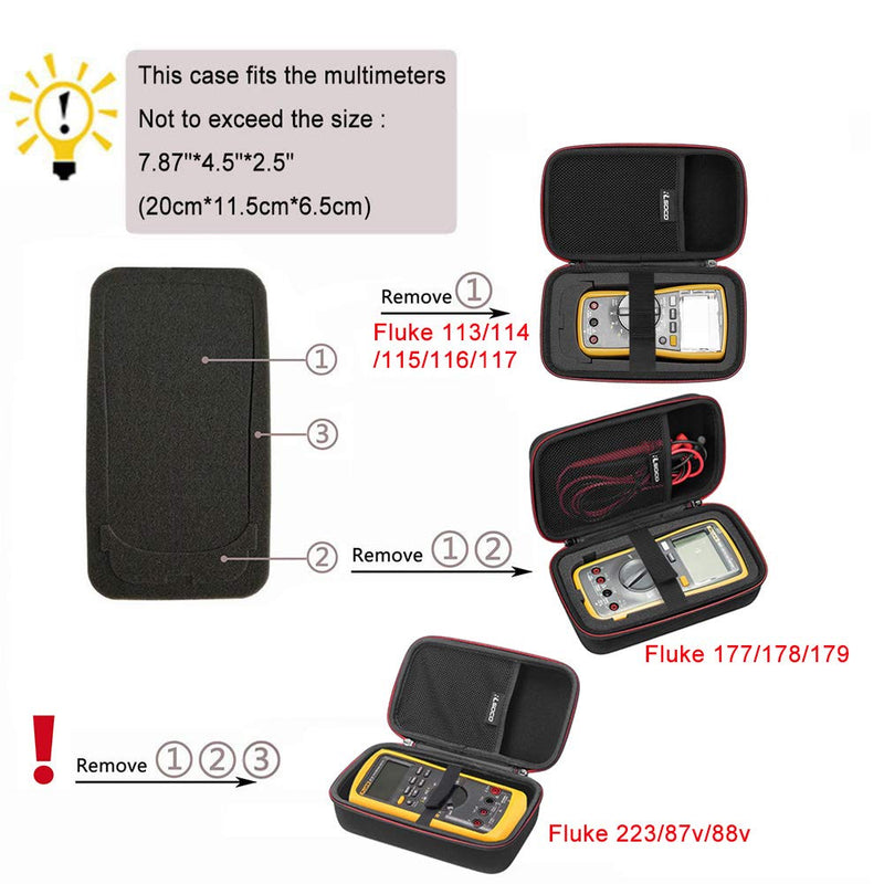 RLSOCO Carrying case for Fluke 117/115/116/114/113/177/178/179 Digital Multimeter and Fits for Fluke 101/106/107/ F15B+F17B+F18B+ and More(with DIY Foam) Red zip
