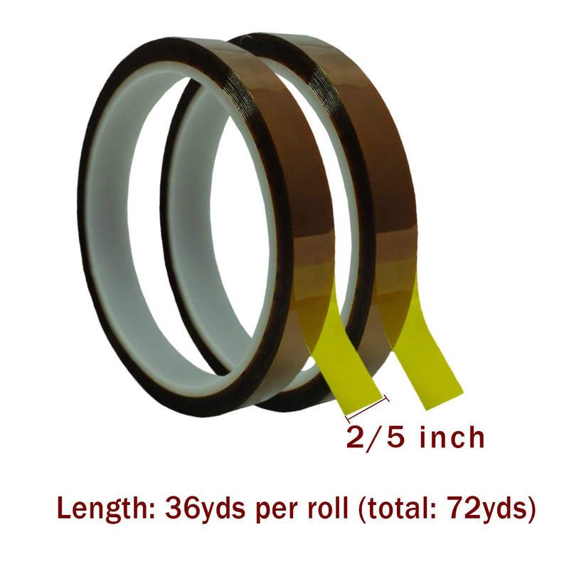 High Temperature Tape Heat Resistant Tape for Heat Transfer,3D Printers High Temp Tape,Electronics Polyimide Tape,Kapton Tape 2/5 inch 36yds 2 Rolls 2 Rolls- 2/5"