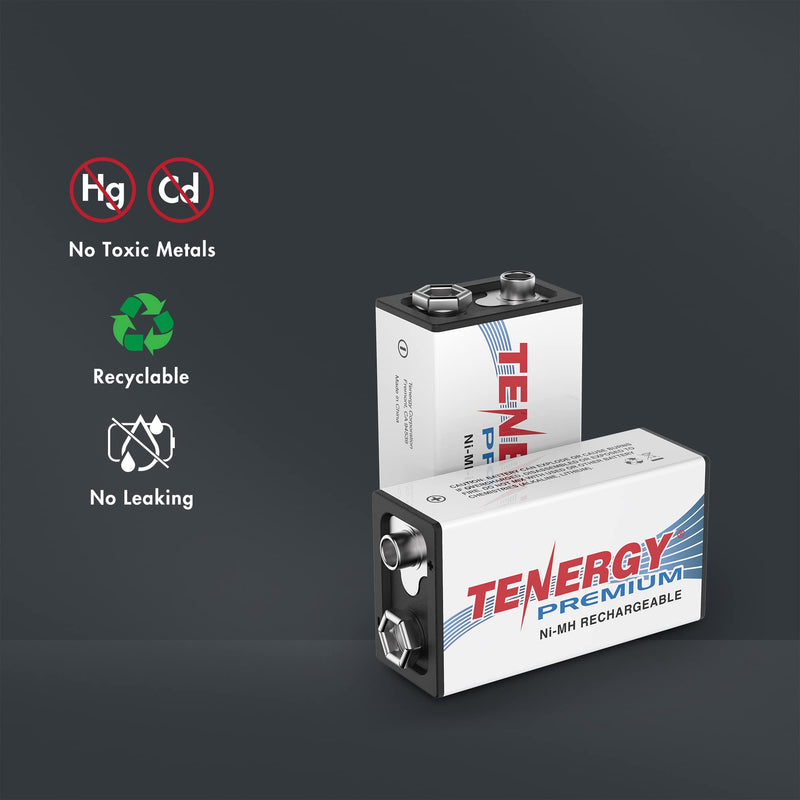 Tenergy Premium 9V Batteries Rechargeable High Drain 250mAh NiMH 9V Square Battery for Smoke Alarm/Detector, 4 Pack 4 pcs