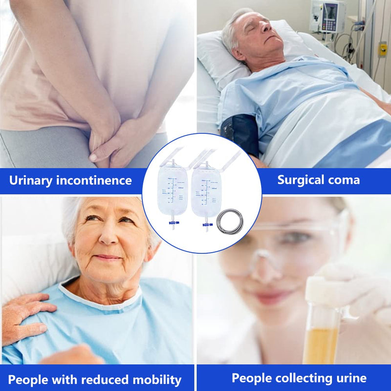 Owfeel Urinary Drainage Bag 500ml Easy-Tap Leg Bag with Anti-Reflux Valve 32” Tube (Packs of 2) 500ml Replaced Leg Bags