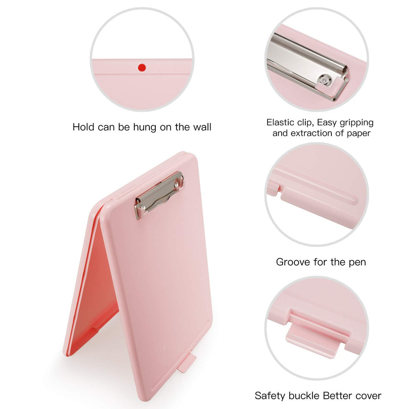 Hongri Plastic Clipboard with Storage, Open Nursing Clipboard Foldable Storage for Nurses, Lawyers, Students, Classroom, Office, Women, Man, Size 13.4" x 9.4" X 0.9", Pink