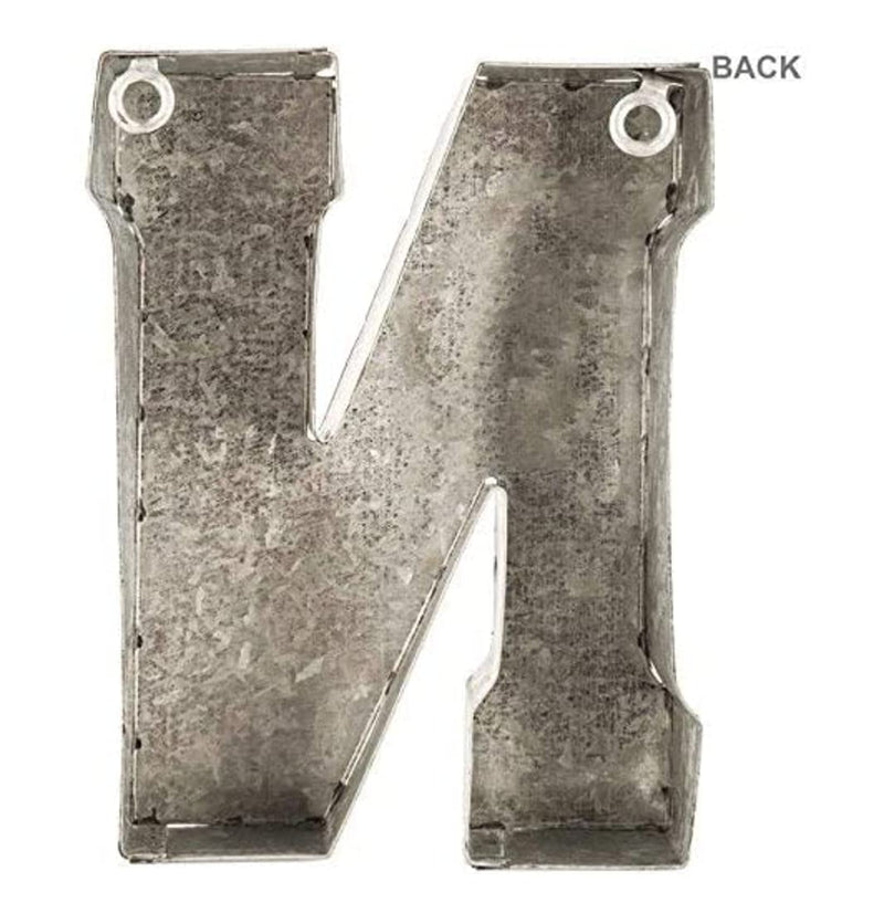 CraftyCrocodile 7" Galvanized Metal 3D Wall Letter N Block - Metal Monogram Decor - Hanging or Freestanding Initials With Keyhole Bracket - Industrial, Distressed, Rustic Style Sign for Home, Living Room