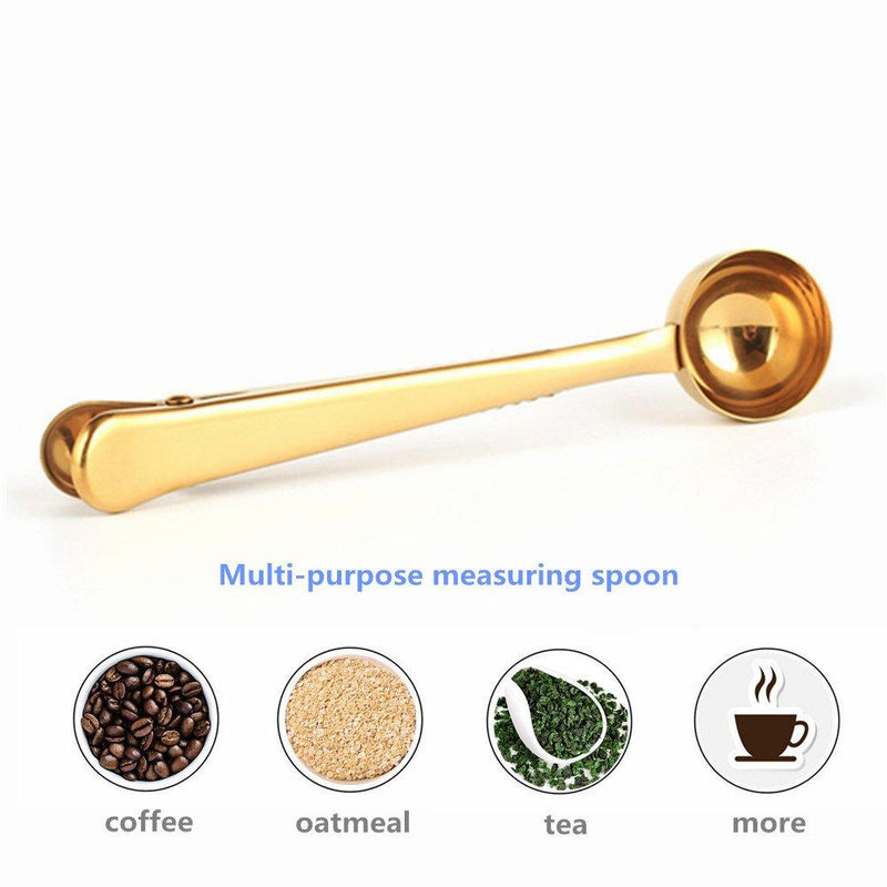 Voice on growth Coffee Scoop,Golden-Stainless Steel Measuring Spoon Bag Clip,Great for Measuring Coffee,Tea,Protein Powder,lnstant Drinks and More,Pertect coffee spoon set of 3 3PCS