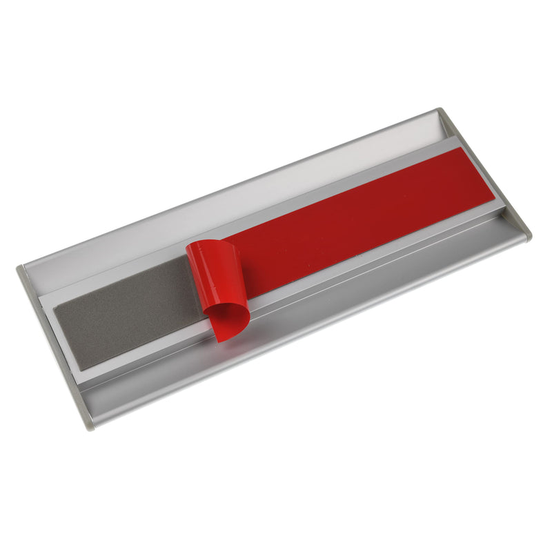 Set of 6 – Sturdy & Elegant Silver Aluminum Wall Mount Name Plate Holder, Curved Office Business Door Sign Holder with Adhesive Tape, 8” X 3” - Plastic Film Included, Paper Inserts NOT Included