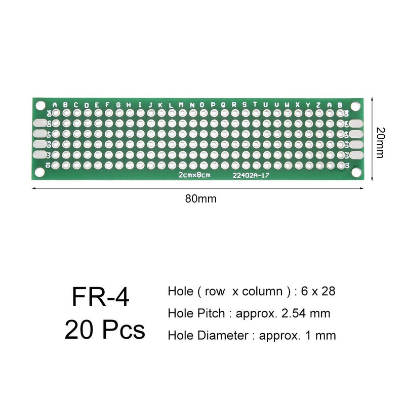 uxcell 20pcs 2x8cm Double Sided PCB Board Universal Printed Circuit Proto Board for DIY Soldering Electronic Projects Practice Test Circuit