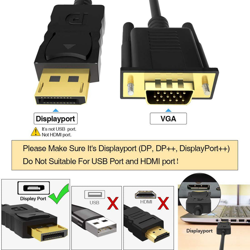 DisplayPort to VGA, FOBOIU Display Port to VGA 10 Feet DP to VGA Cable Connects DP Port from Desktop or Laptop to Monitor or Projector with VGA Port