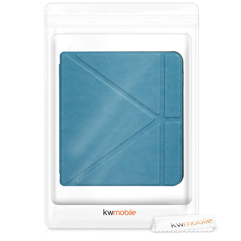 kwmobile Origami Case Compatible with Kobo Libra H2O - Case Ultra Slim Fit PU Leather Cover with Stand - Petrol