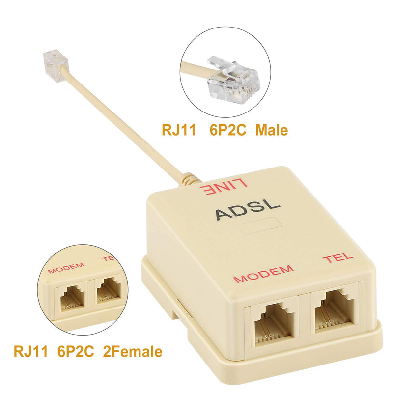 Uvital in-line DSL Filter Splitter/in-line DSL Filter RJ11 6P2C Male to 2 Female Telephone Modem ADSL Splitter Filter (Cream, 2 Pack) Cream