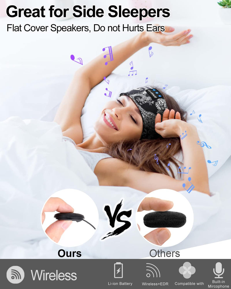 LC-dolida Bluetooth Headband, Cozy Band Wireless Sleep Headphones Sleep Mask with Thin HD Stereo Speakers Perfect for Side Sleepers, Sport, Yoga, Travel,Workout Music Headband Best Gifts for Men Women Boho