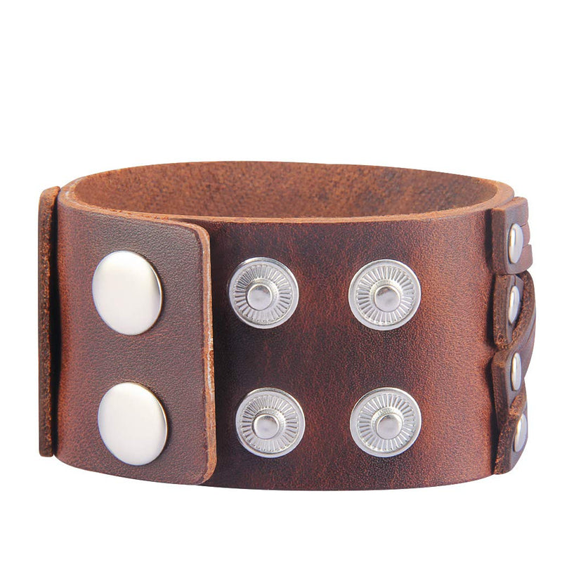 GelConnie Leather Cuff Bracelet Punk Faux Leather Bracelet Brown Mens Leather Bracelet Braided Wrap Bracelet Viking Bangle Handmade Woven Wristband for Women, Men Style LPB302-Brown