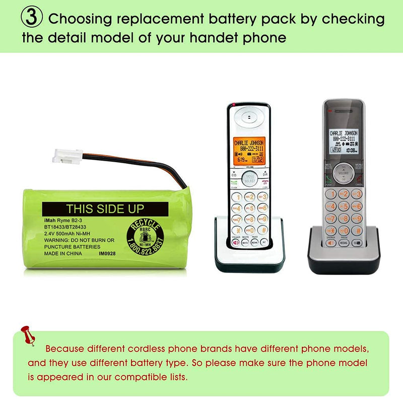 iMah BT18433/BT28433 2.4V 500mAh Ni-MH Cordless Phone Battery Pack, Also Compatible with VTech AT&T Telephone Batteries BT184342/BT284342 BT8300 BT1011 BT1018 BT1022 BT1031 2SN-AAA55H-S-J1, Pack of 4