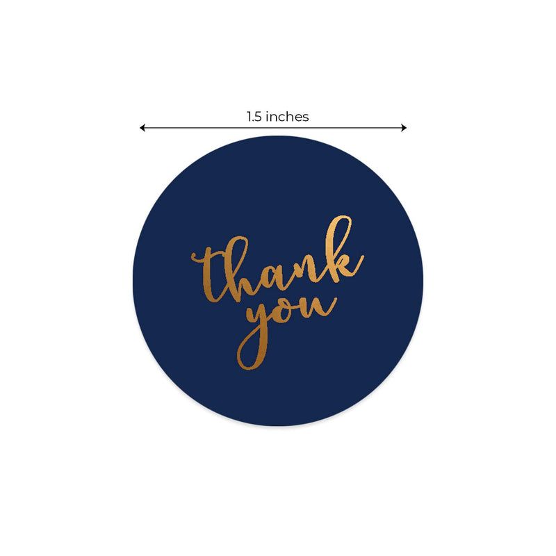 Navy and Gold Foil Thank You Stickers - 1.5" Circle Labels / 1000 per Pack /