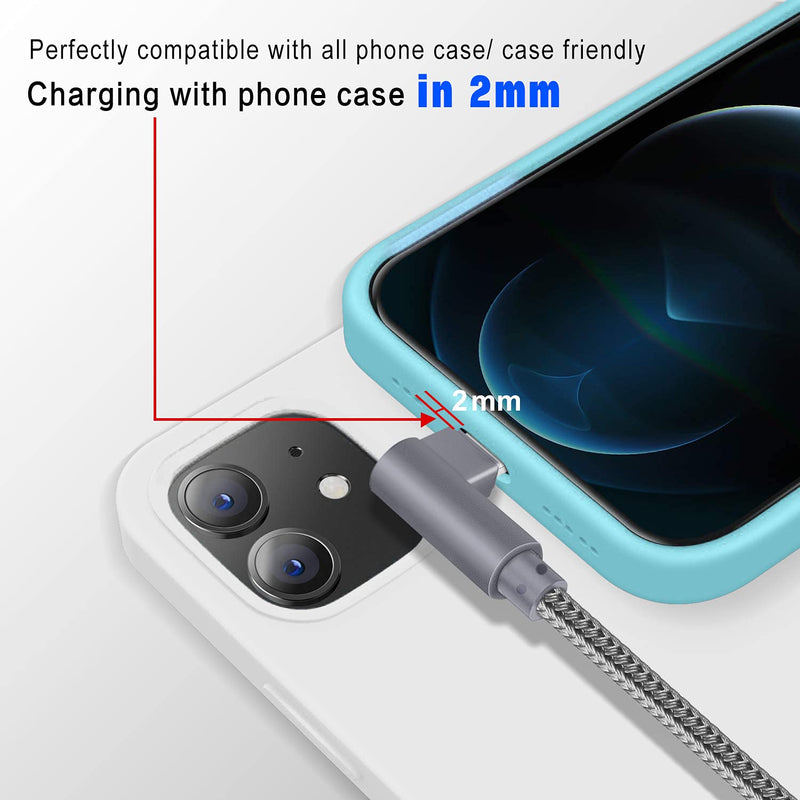 MFi Certified 10FT Lightning Cable iPhone Charger Cord 90 Degree Fast Data Cable Nylon Braided Compatible with iPhone Xs Max/XS/XR/7/7Plus/X/8/8Plus/6S/6S Plus/SE (Gray, 10FT) Gray