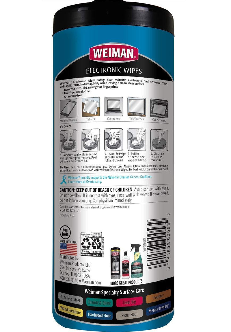 Weiman Anti-Static E-Tronic Electronic Cleaning Wipes For LCD Screens, Computers, TVs, Tablets, E-readers, Smart Phones, Netbooks, and Touchscreens (30 Wipes)