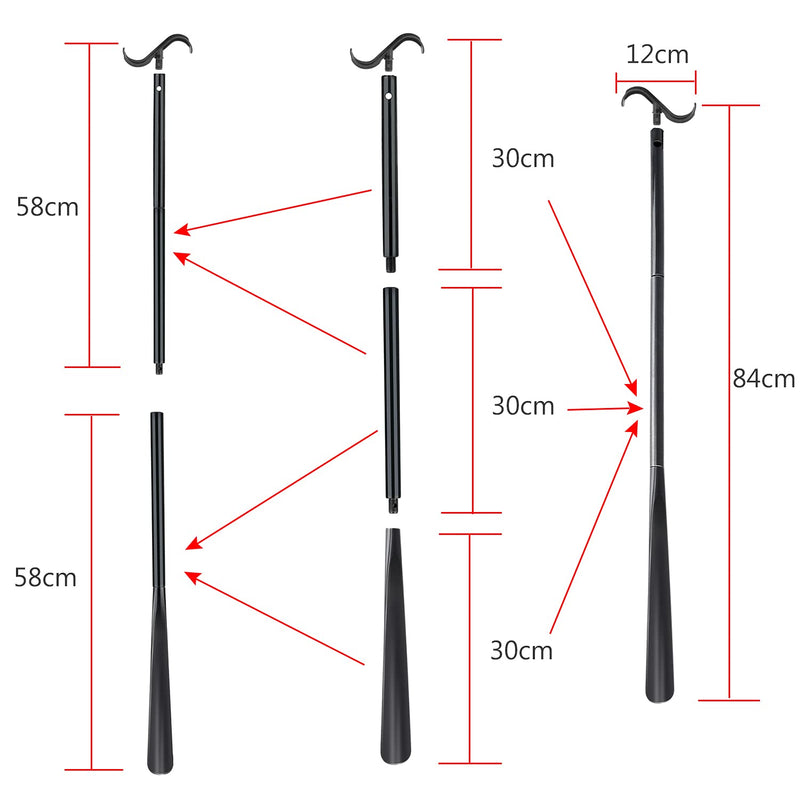 35" Long Dressing Stick with Shoe Horn with Sock Removal Tool, Adjustable Extended Dressing Aids for Shoes, Socks, Shirts and Pants