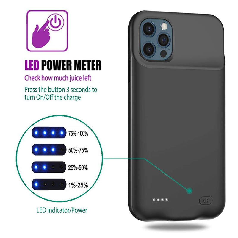 Battery Case iPhone 12 Pro Max, 7000mAh Slim Portable Rechargeable Battery Pack Charging Case Compatible with iPhone 12 Pro Max (6.7 inch) Extended Battery Charger Case (Black) Black