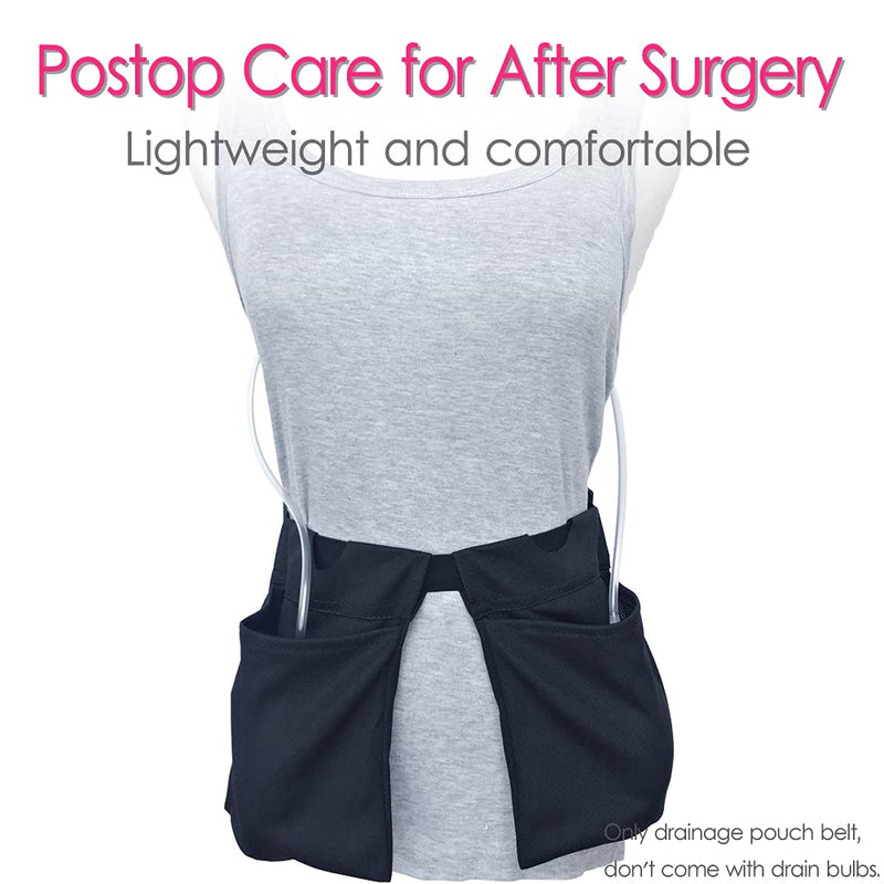 Drain Pouch Holder Adjustable Mastectomy Drainage Pockets Belt for Breast Cancer Surgery Reconstruction Post-Mastectomy JP Drain Bulbs Tummy Tuck Recovery Black Drain Pouch