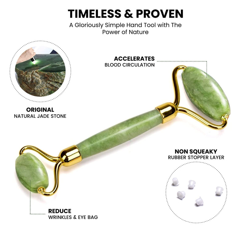 RoselynBoutique Jade Roller Gua Sha Massage Tool Set - Beauty Facial Skin Roller Massager Muscle Relaxing Relieve Wrinkles - Original Natural Jade Stone… Green