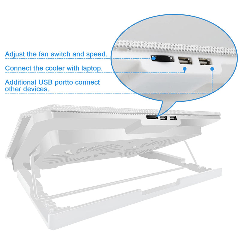 Laptop Cooling pad Laptop Cooler Stand Laptop Fan Cooling pad for 11-15.6 Inch Gaming Notebooks, 2 Turbine Fans,4 Angle Adjustable Laptop Cooling Stand (White) White