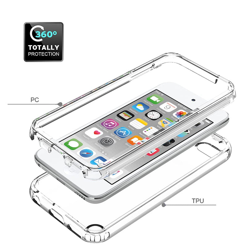 COTDINFOR Cover for iPod Touch 7 Case Clear Crystal Non Yellowing Heavy Duty Soft TPU Dual Layer Bumper Rugged Full-Body Protective Shockproof Clear Case for iPod Touch 7 / Touch 6 / Touch 5 Clear