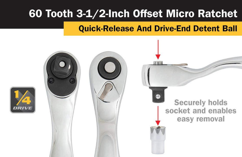 Titan 11203 2-Piece Offset Micro Ratcheting Bit Driver and Ratchet Set Offset Bit Driver and Ratchet
