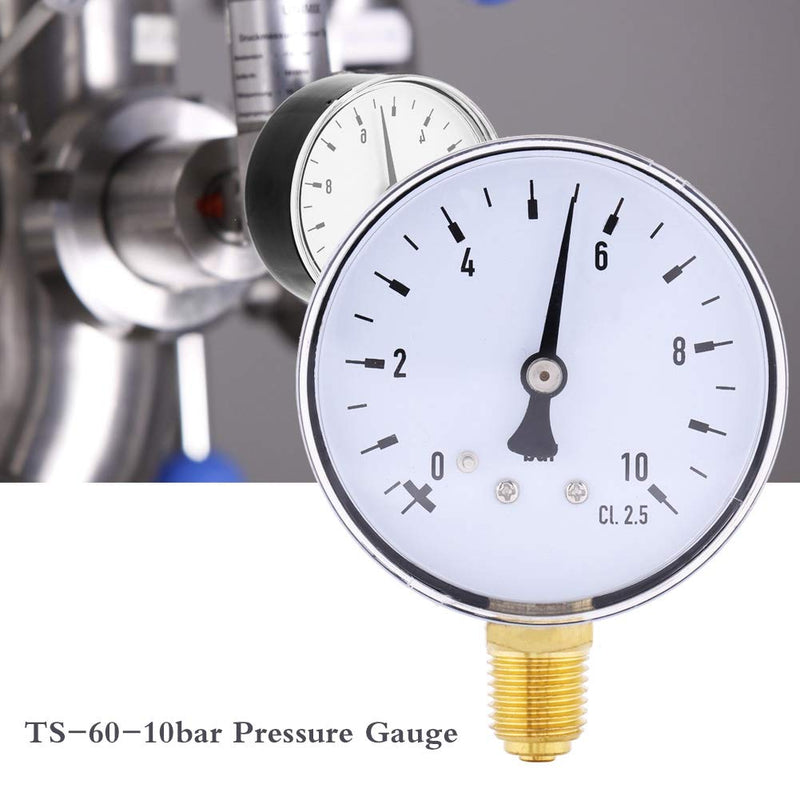 Pressure Gauge, Akozon Air Oil Water Pressure Gauge 1/4 Inch NPT 0-10 Bar Side Mount Thread Connection Pressure Gauge Gauges