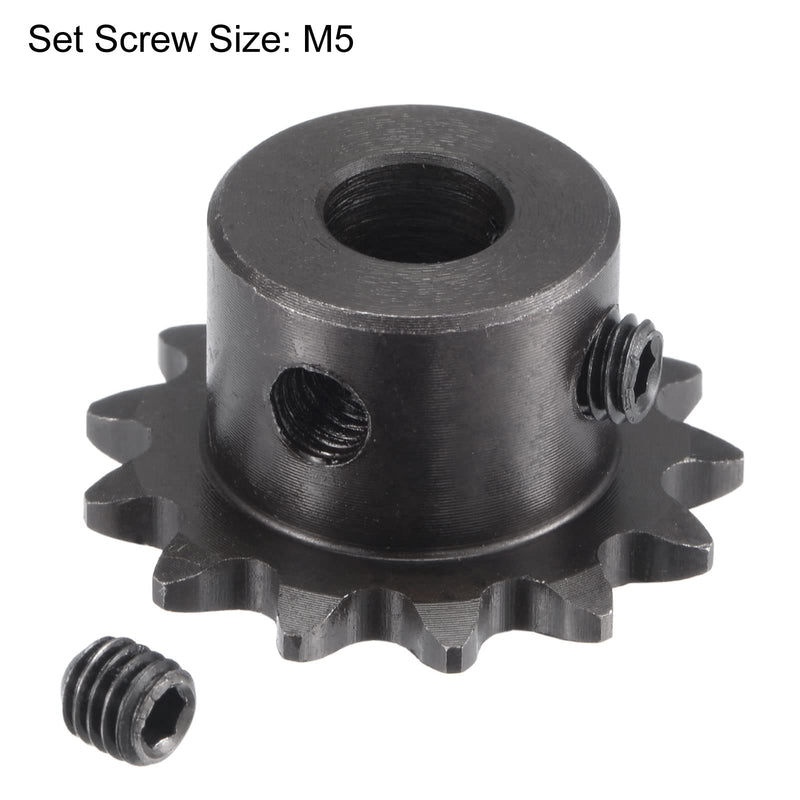 uxcell 13 Tooth Roller Sprocket B Type, 25 Chain, Single Strand 1/4" Pitch, 8mm Bore Black Oxide C45 Carbon Steel with Set Screws for ISO 04C