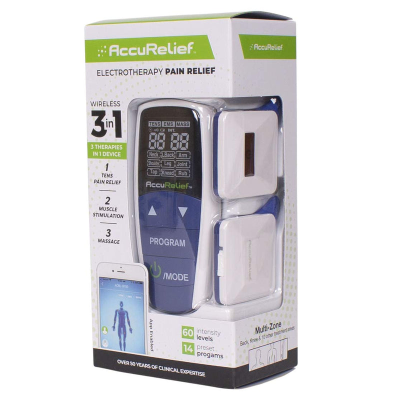 AccuRelief Wireless Tens Unit and EMS Muscle Stimulator - Includes Pulse Massager - Pain Relief Device with Remote and Mobile App