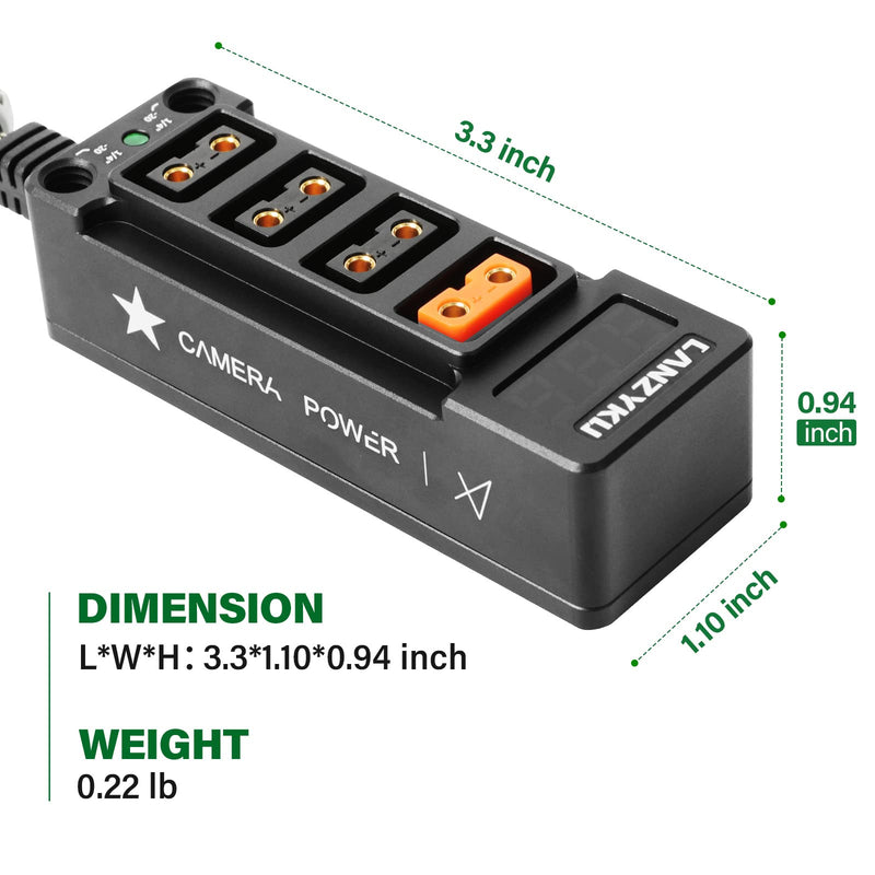 12V Regulated P-Tap D-Tap Splitter for ARRI|RED|Sony|Teradek |Smallhd|DJI|TILTA |SmallRig|V-Mount|Gold-Mount，1/4"-20 Screw Threads, Voltmeter Magic Arm-Braided Kevlar Cable 17.7 inches