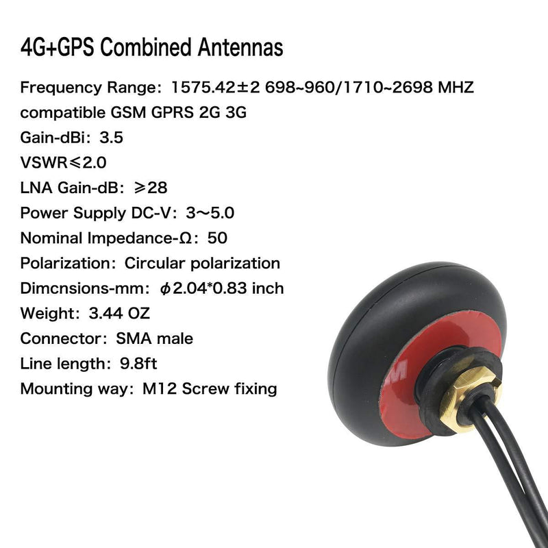 2G 3G 4G LTE Antenna BD GSM GPS Combined Antennas Outdoor Screw Mount Combo Mimo Antenna 3.5dbi with Dual SMA Male Connector 9.8ft RG174 Coaxial Cable